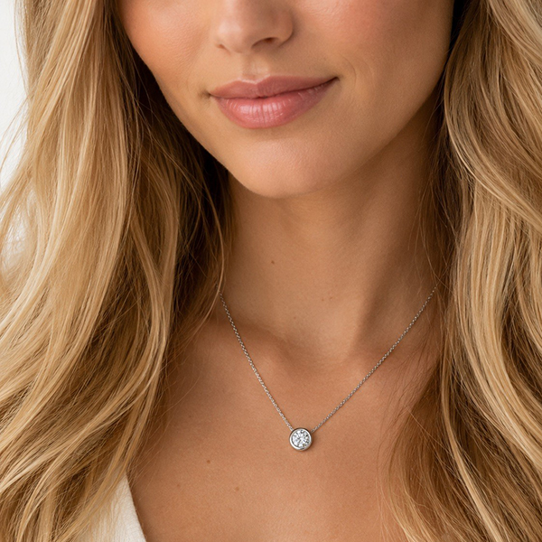 Platinum Bezel Set Diamond Pendant on Cable Chain